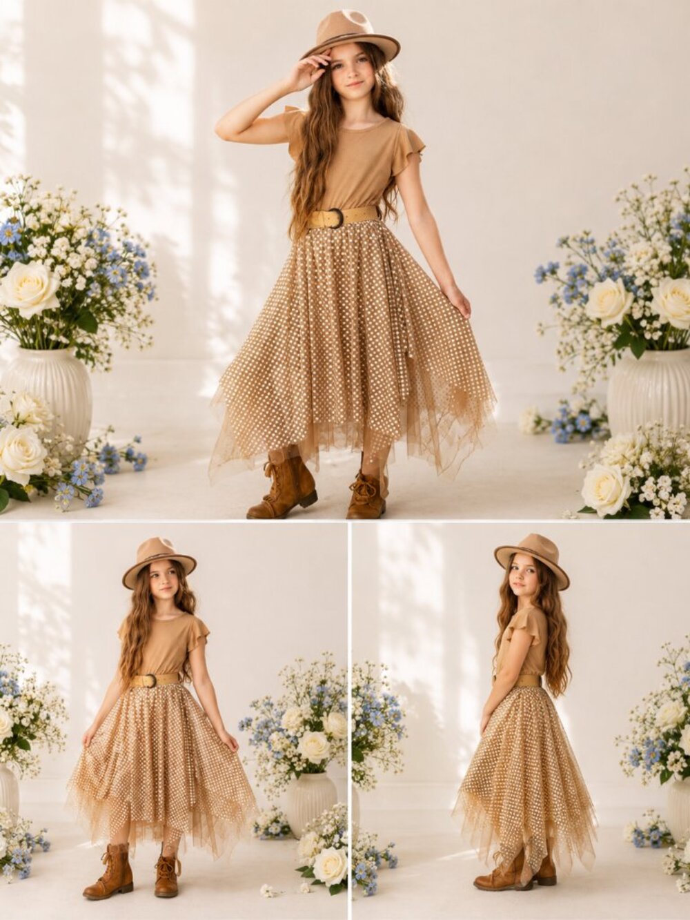 Joyfolie Girls Gold Polka Dot Handkerchief Dress Size 7